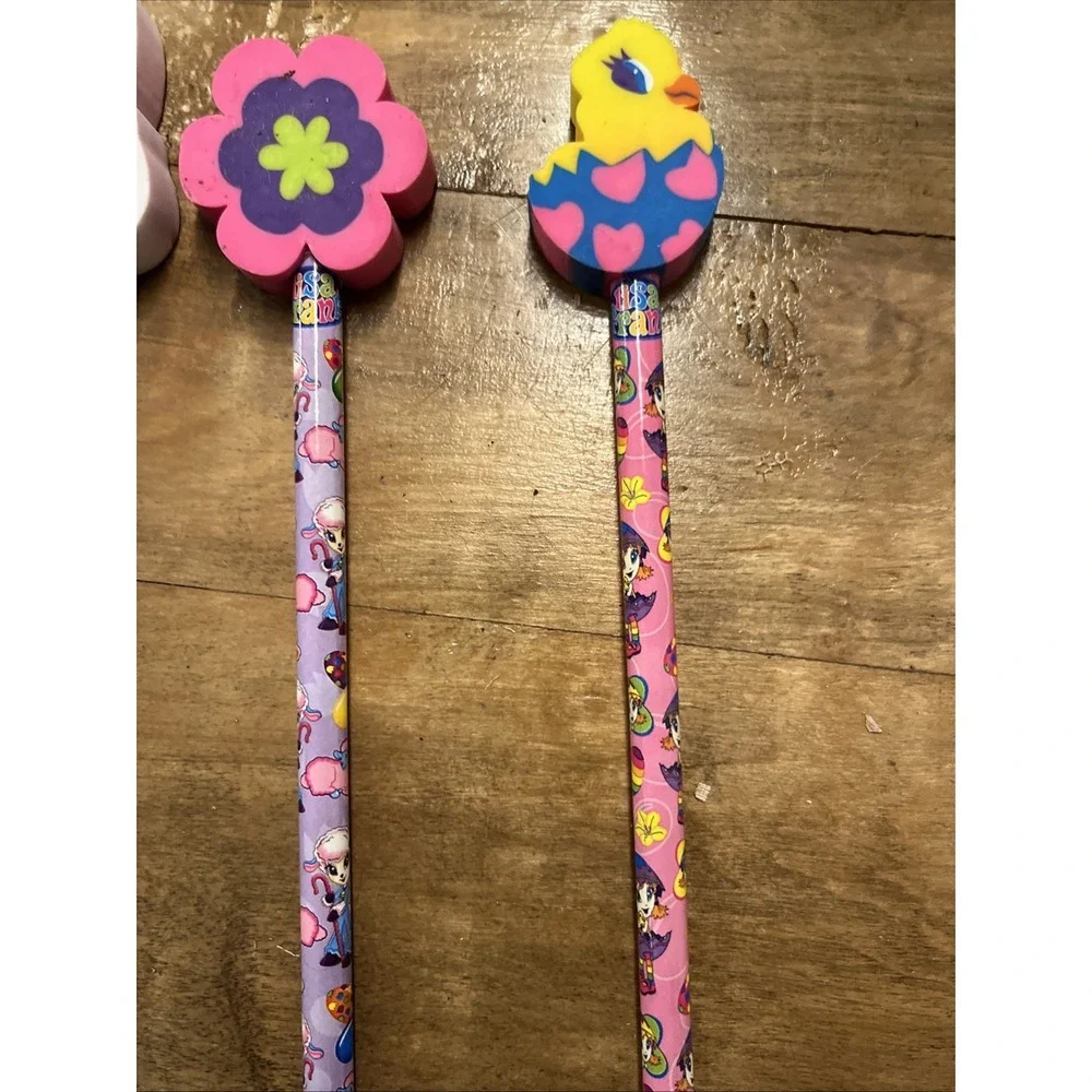 Vintage Lisa Frank Lot 6 NOS Pencils With Toppers Chick Egg Bear Egg Flower 90s
